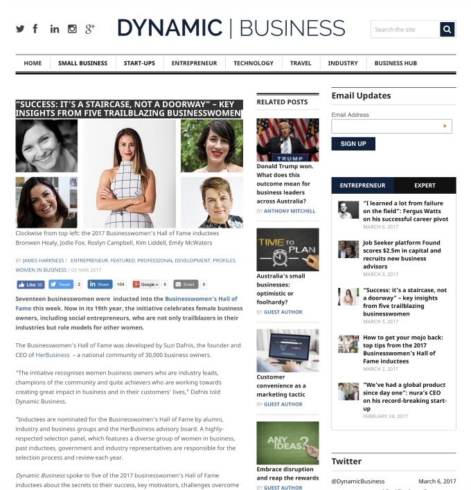 Businesswomen’s Hall of Fame inductees featured in Dynamic Business