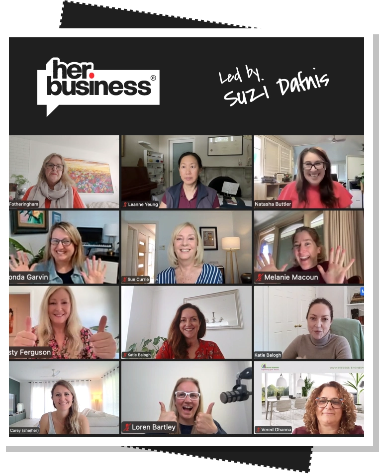 HerBusiness online course led by Suzi Dafnis with women business owners participating in a live virtual workshop